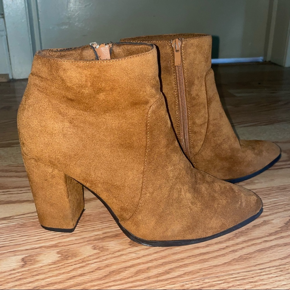 Chestnut Suede Booties, 3 inch heel